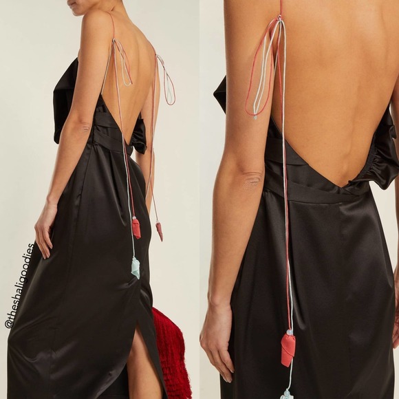 ANNA OCTOBER Ruffled Satin Midi Dress Black - Picture 3 of 8